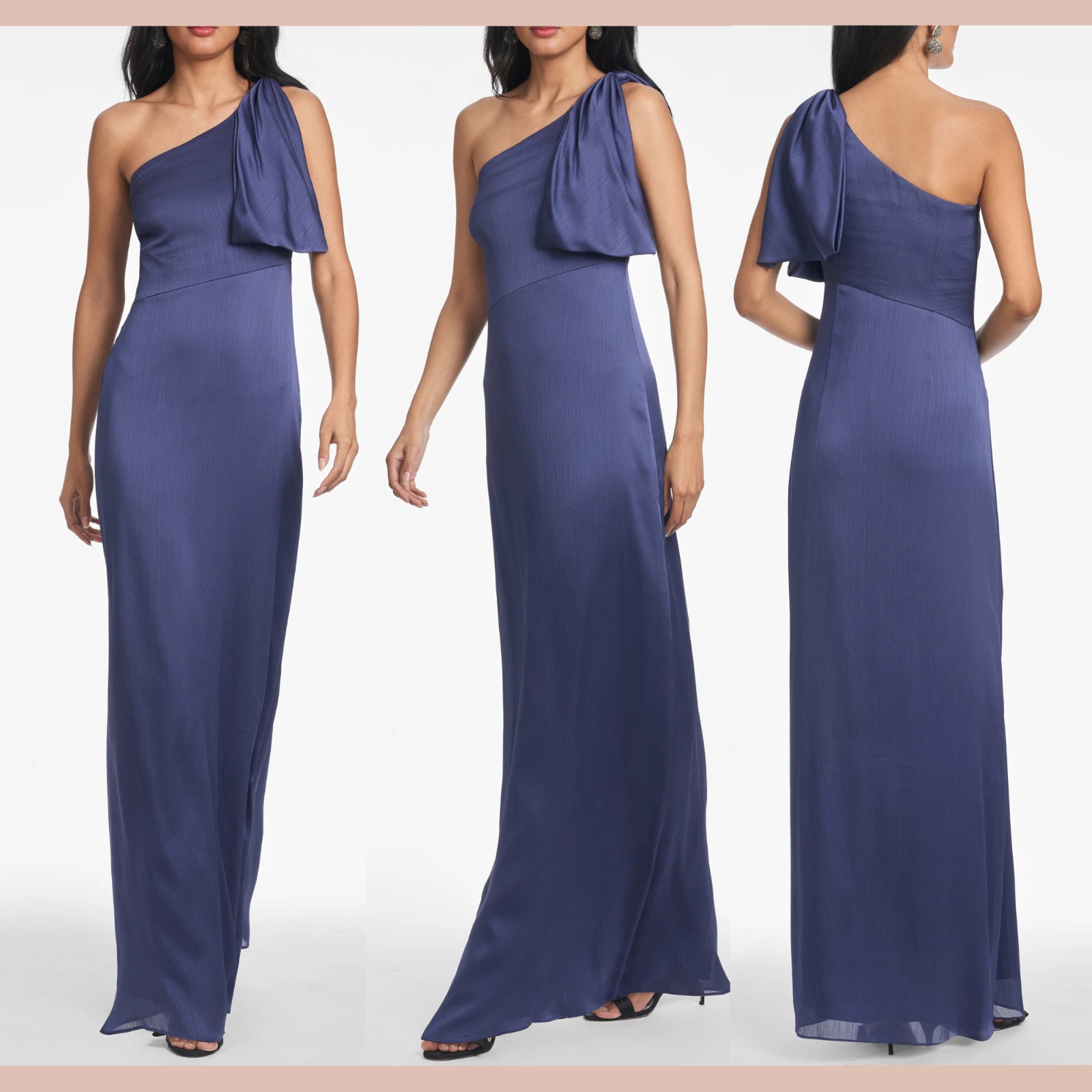 New $285 Sachin & Babi [ 4 ] Chelsea One Shoulder Crinkle Gown Deep Cobalt J1792